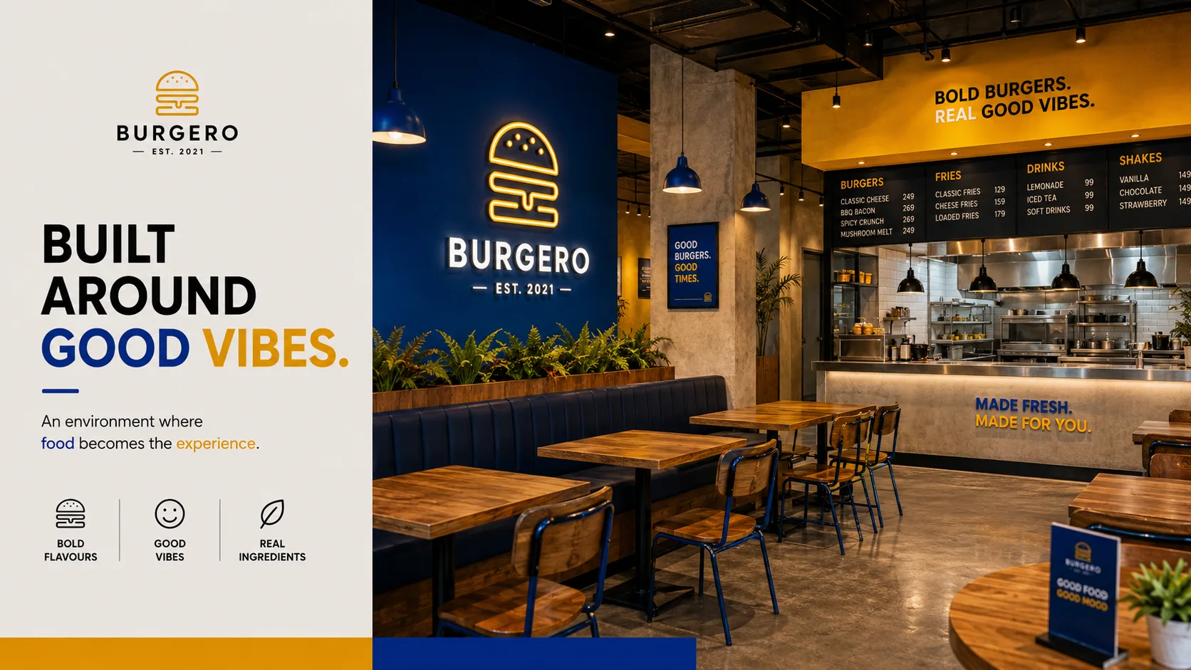 Burgero — Logo and Branding packaging & visual design mockup 12 by Raghav Chopra